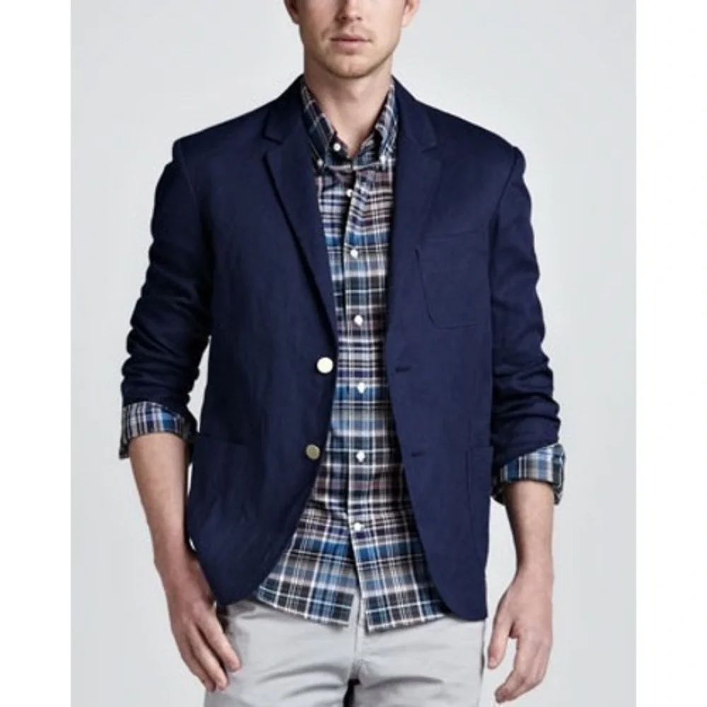 Vince Mens Navy Blue Linen Cotton Blend‎ 2-Button Blazer Jacket XL M1272-4150